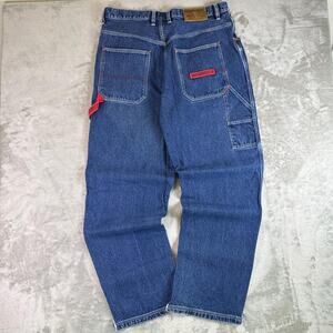 VTG DNMecca Dizzy Basic Loose Fit Carpenter Blue Denim Work Wear Jeans Sz 38